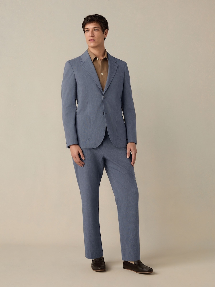 Marineblauw - Slim Fit Seersucker Stripe Suit Jacket - Image 4 of 9