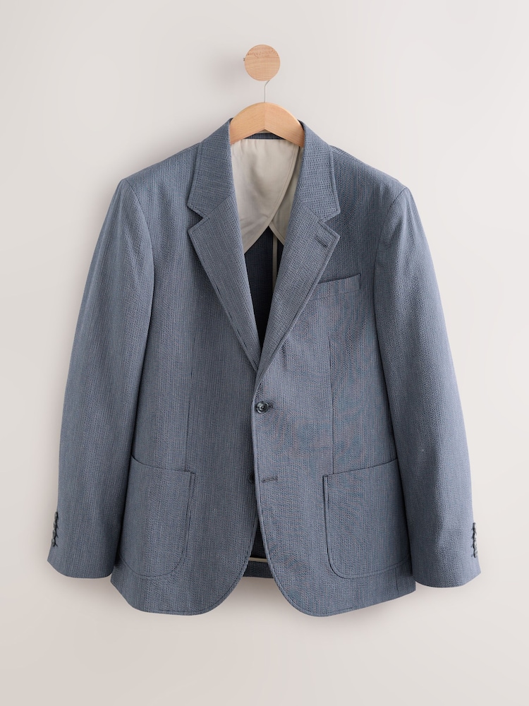 Marineblauw - Slim Fit Seersucker Stripe Suit Jacket - Image 6 of 9