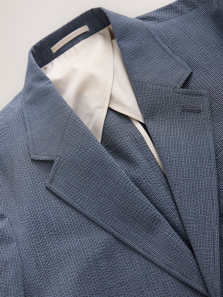 Marineblauw - Slim Fit Seersucker Stripe Suit Jacket - Image 8 of 9