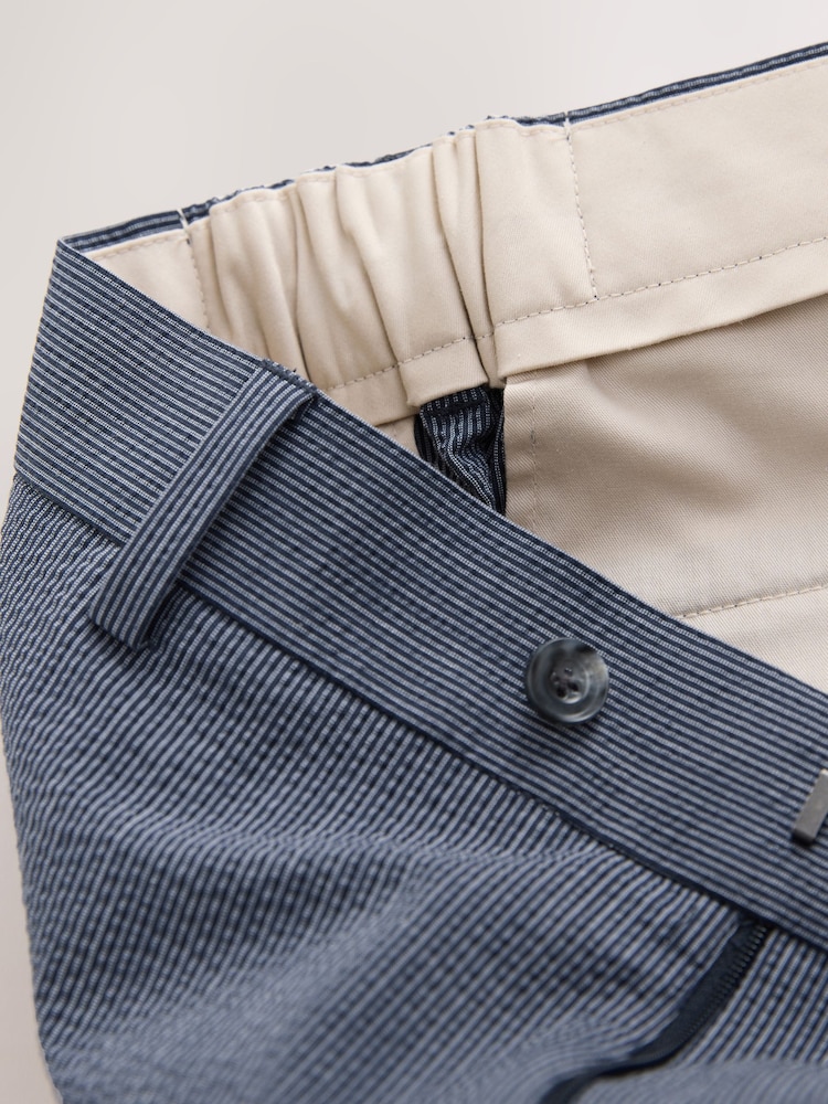 Marineblauw - Slim Fit Striped Seersucker Suit Trousers - Image 11 of 13