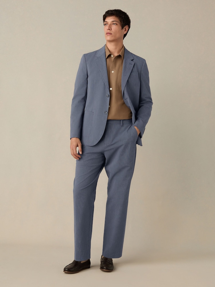 Marineblauw - Slim Fit Striped Seersucker Suit Trousers - Image 2 of 13