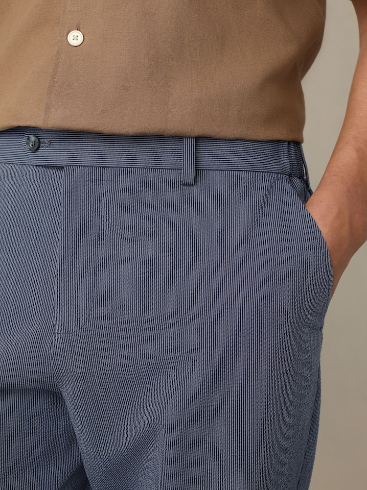 Marineblauw - Slim Fit Striped Seersucker Suit Trousers - Image 4 of 13