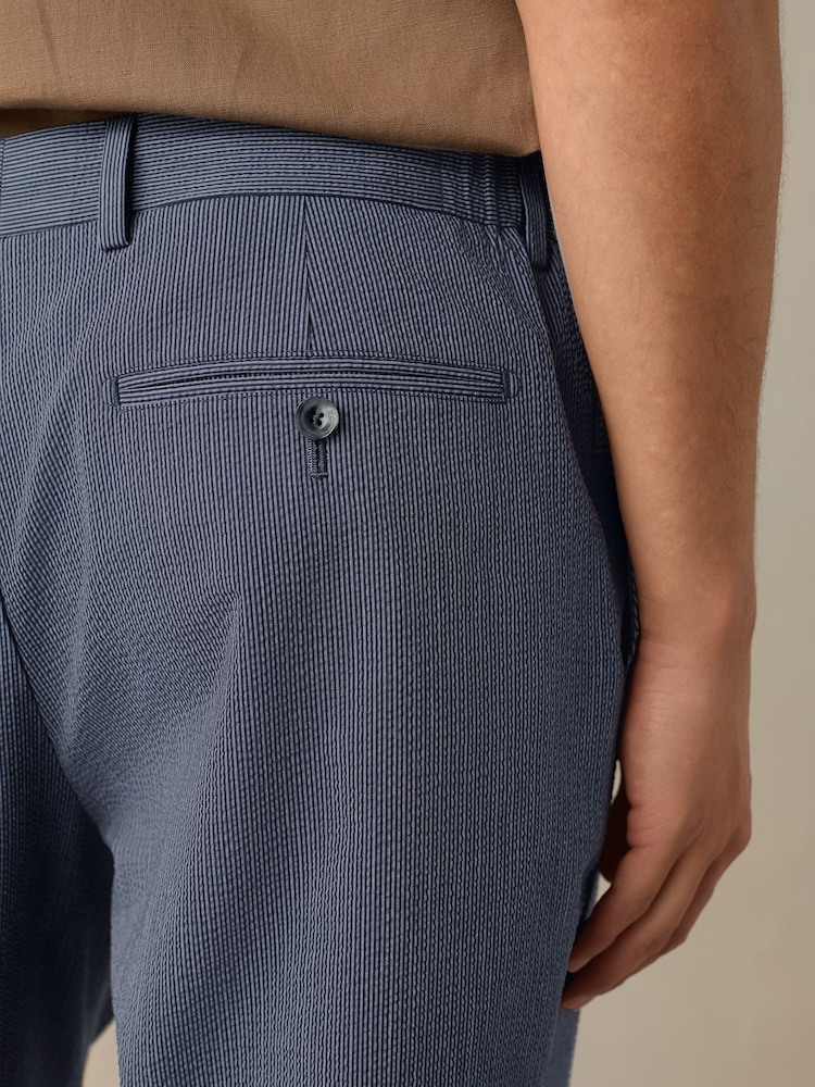 Marineblauw - Slim Fit Striped Seersucker Suit Trousers - Image 5 of 13