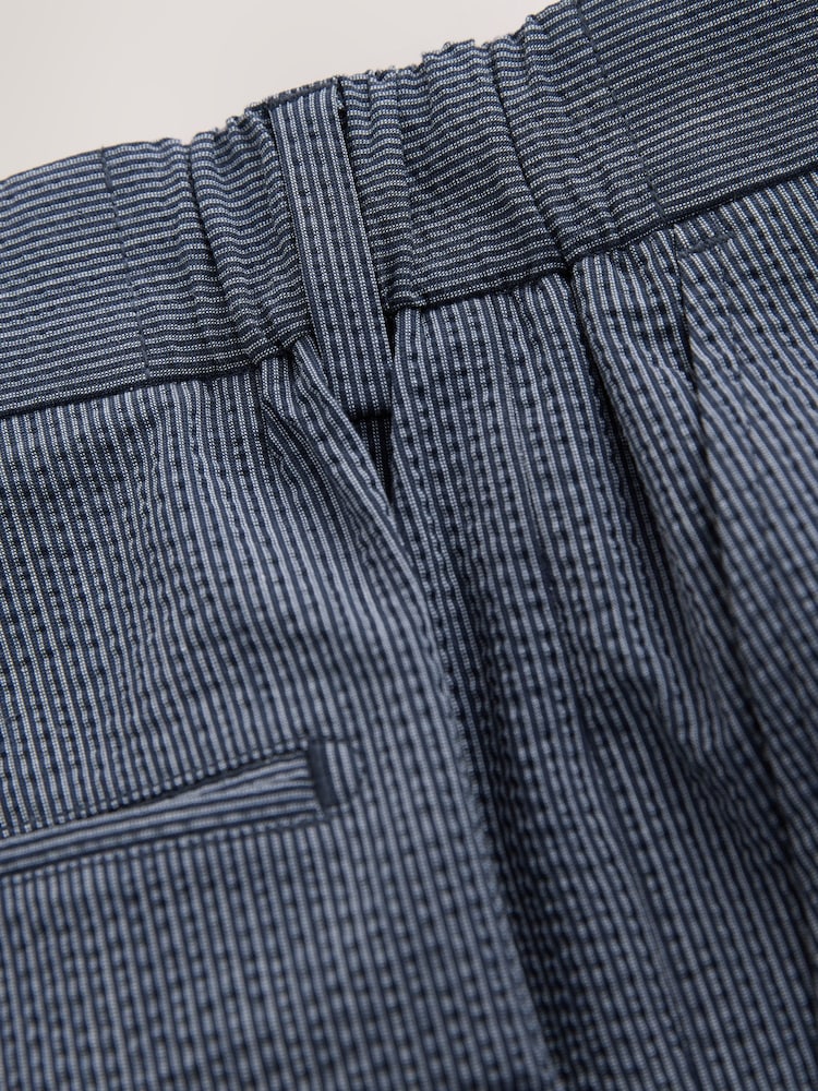 Marineblauw - Slim Fit Striped Seersucker Suit Trousers - Image 9 of 13