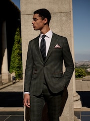Green Slim Fit Trimmed Check Suit Jacket - Image 1 of 11