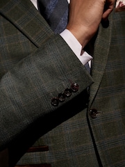 Green Slim Fit Trimmed Check Suit Jacket - Image 4 of 11