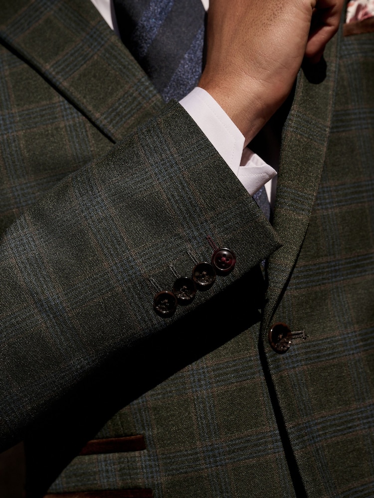 Green Slim Fit Trimmed Check Suit Jacket - Image 4 of 11