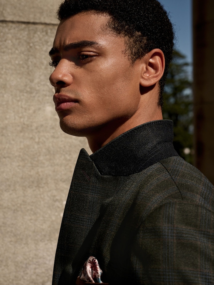 Green Slim Fit Trimmed Check Suit Jacket - Image 5 of 11