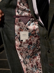 Green Slim Fit Trimmed Check Suit Jacket - Image 6 of 11