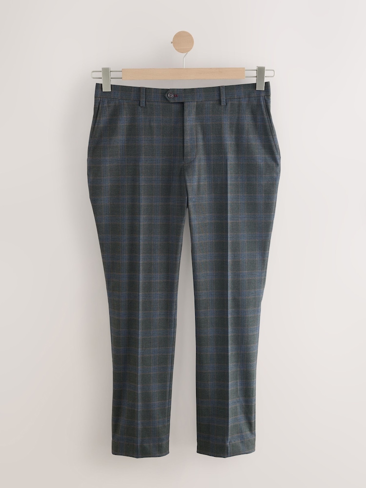 Green Slim Fit Trimmed Check Suit Trousers - Image 1 of 5 Green Slim Fit Trimmed Check Suit Trousers - Image 1 of 5
