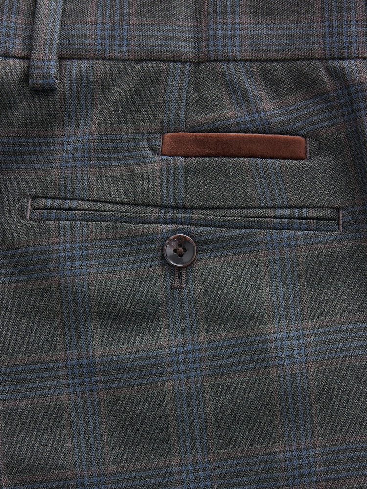 Green Slim Fit Trimmed Check Suit Trousers - Image 5 of 5 Green Slim Fit Trimmed Check Suit Trousers - Image 5 of 5