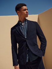 Navy Slim Fit Seersucker Texture Suit Jacket - Image 1 of 1