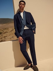 أزرق داكن - Slim Fit Seersucker Texture Suit Jacket - صورة 2 من 10