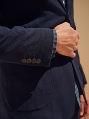أزرق داكن - Slim Fit Seersucker Texture Suit Jacket - صورة 5 من 10