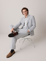 Light Grey Slim Fit Seersucker Texture Suit Jacket - Image 4 of 10