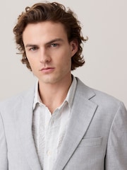 Light Grey Slim Fit Seersucker Texture Suit Jacket - Image 5 of 10