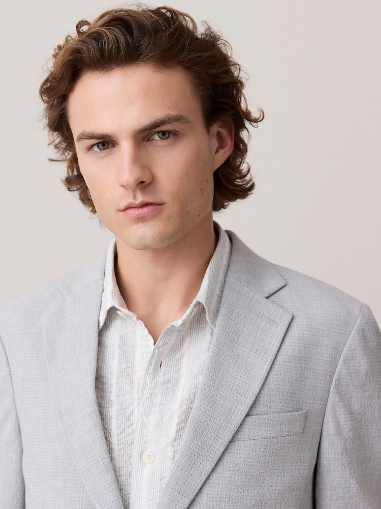 Hellgrau - Slim Fit Seersucker Texture Suit Jacket - Image 5 of 10