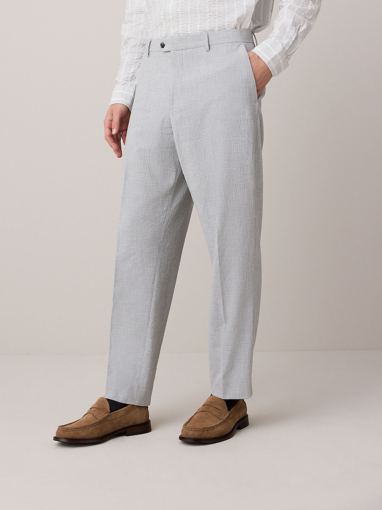Light Grey Slim Fit Seersucker Texture Suit Trousers - Image 1 of 5 Light Grey Slim Fit Seersucker Texture Suit Trousers - Image 1 of 5