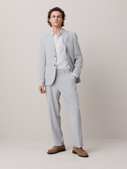 Light Grey Slim Fit Seersucker Texture Suit Trousers - Image 3 of 5