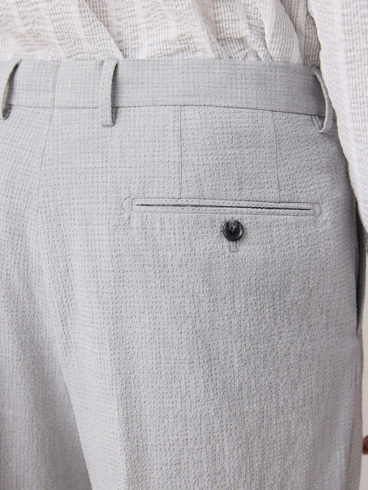 Light Grey Slim Fit Seersucker Texture Suit Trousers - Image 5 of 5