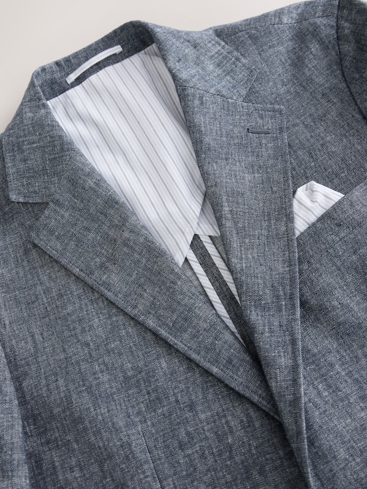 Blue Slim Fit Linen Blend Suit Jacket - Image 12 of 12