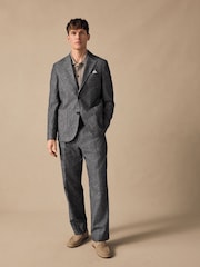 Blue Slim Fit Linen Blend Suit Jacket - Image 2 of 12