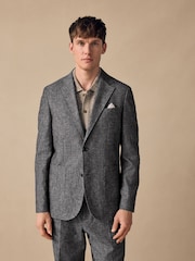Blue Slim Fit Linen Blend Suit Jacket - Image 3 of 12