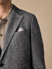Blue Slim Fit Linen Blend Suit Jacket - Image 6 of 12
