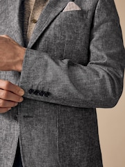 Blue Slim Fit Linen Blend Suit Jacket - Image 7 of 12