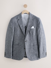 Blue Slim Fit Linen Blend Suit Jacket - Image 8 of 12