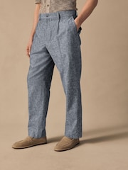 Blue Slim Fit Linen Blend Suit Trousers - Image 1 of 11
