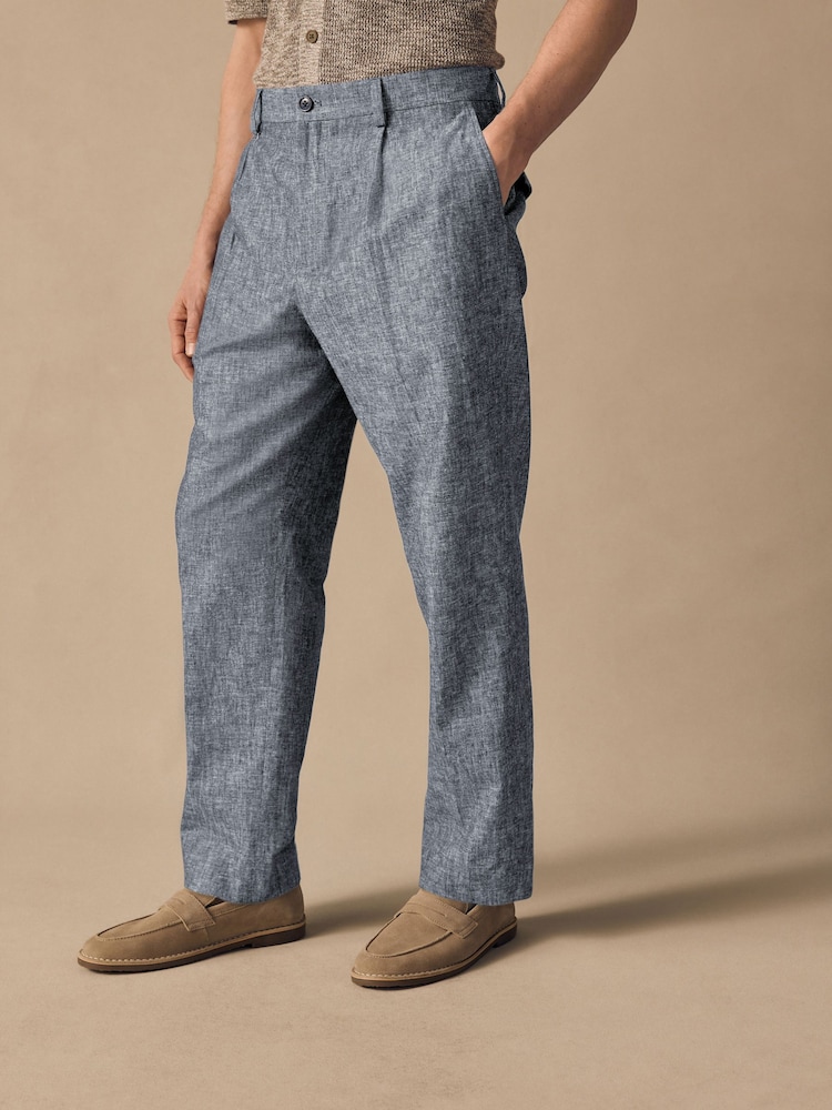 Blue Slim Fit Linen Blend Suit Trousers - Image 1 of 11