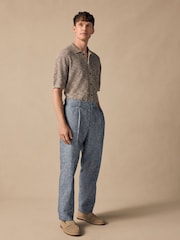 Blue Slim Fit Linen Blend Suit Trousers - Image 2 of 11