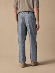 Blue Slim Fit Linen Blend Suit Trousers - Image 3 of 11