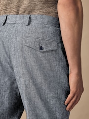 Blue Slim Fit Linen Blend Suit Trousers - Image 6 of 11