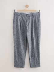 Blue Slim Fit Linen Blend Suit Trousers - Image 7 of 11
