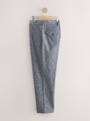 Blue Slim Fit Linen Blend Suit Trousers - Image 8 of 11