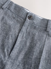 Blue Slim Fit Linen Blend Suit Trousers - Image 9 of 11