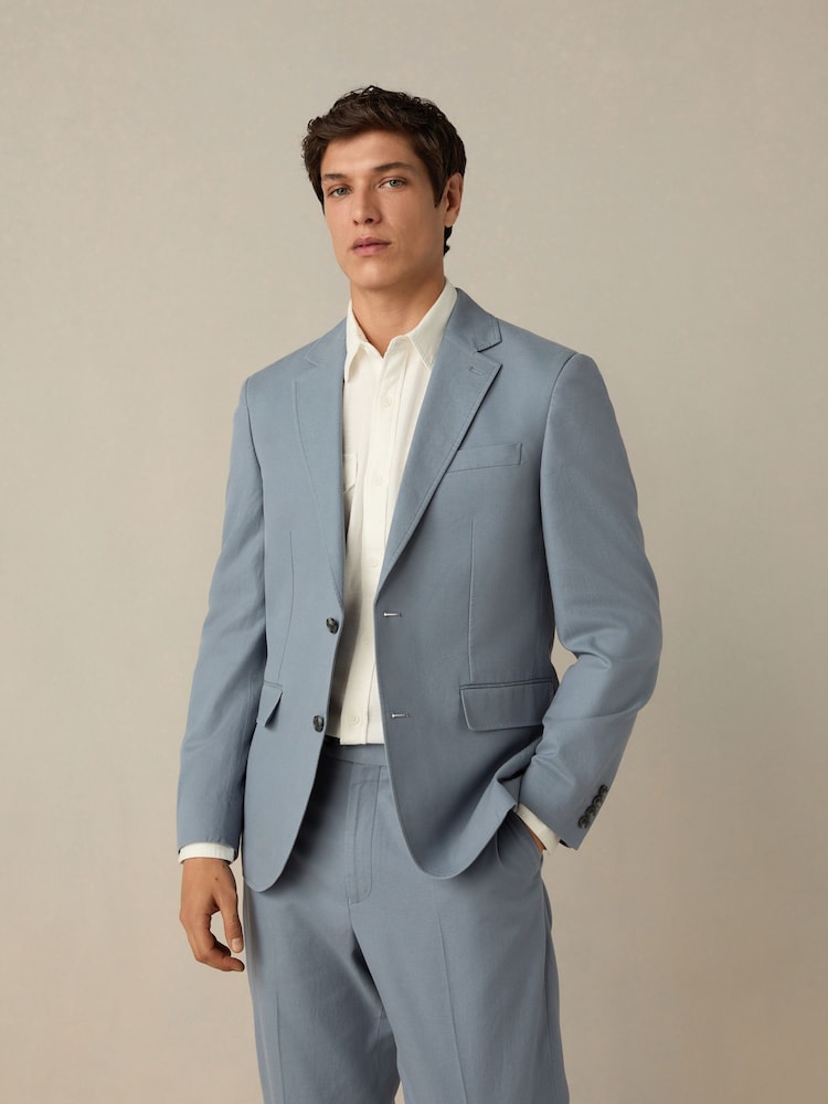 Niebieski - Slim Fit Cotton TENCEL™ Suit Jacket - Image 4 of 10