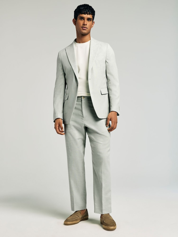 Green Linen Blend Texture Suit Trousers - Image 2 of 10 Green Linen Blend Texture Suit Trousers - Image 2 of 10