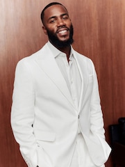 White Slim Fit Linen Blend Suit Jacket - Image 1 of 8