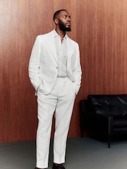 White Slim Fit Linen Blend Suit Jacket - Image 2 of 8