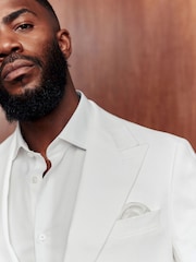 White Slim Fit Linen Blend Suit Jacket - Image 4 of 8