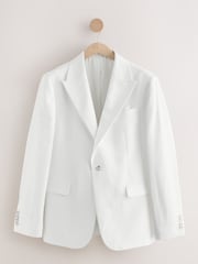White Slim Fit Linen Blend Suit Jacket - Image 5 of 8