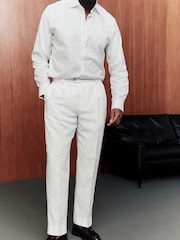 White Slim Fit Linen Blend Suit Trousers - Image 1 of 9