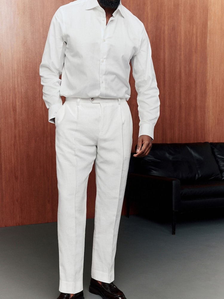 White Slim Fit Linen Blend Suit Trousers - Image 1 of 9