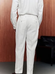 White Slim Fit Linen Blend Suit Trousers - Image 3 of 9