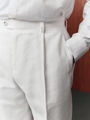 White Slim Fit Linen Blend Suit Trousers - Image 4 of 9