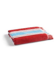Christy Earth Red College Stripe Fringed Beach Towel - Image 1 of 3