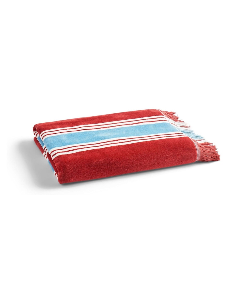 Christy Earth Red College Stripe Fringed Beach Towel - Image 1 of 3